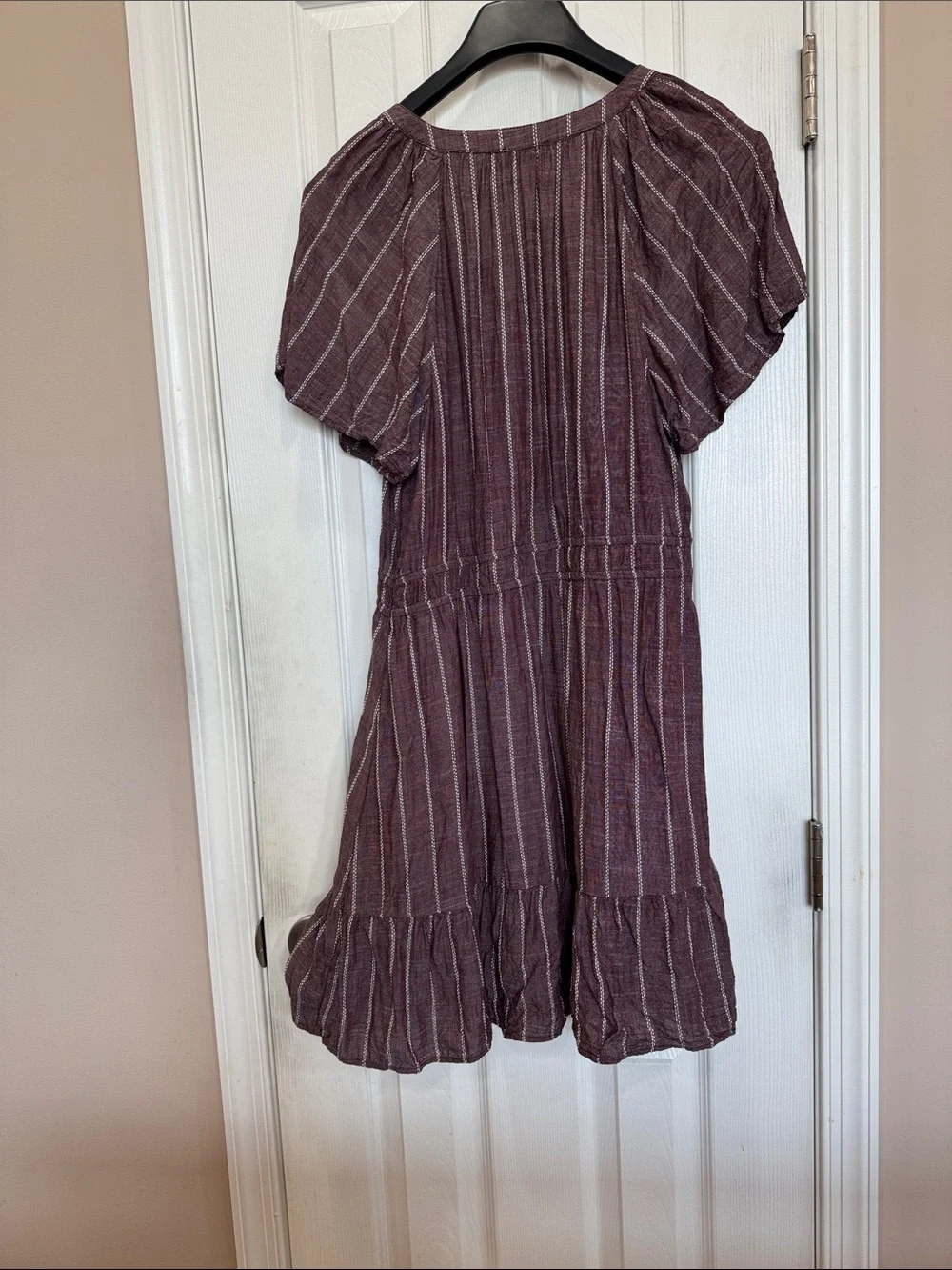 LOFT Plum-Striped Short Sleeve Mini Dress - Picture 3 of 4
